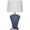 Dark Blue Ceramic Gourd Style Base Fish Table Lamp with Drum Shade 15" x 15" x 29"